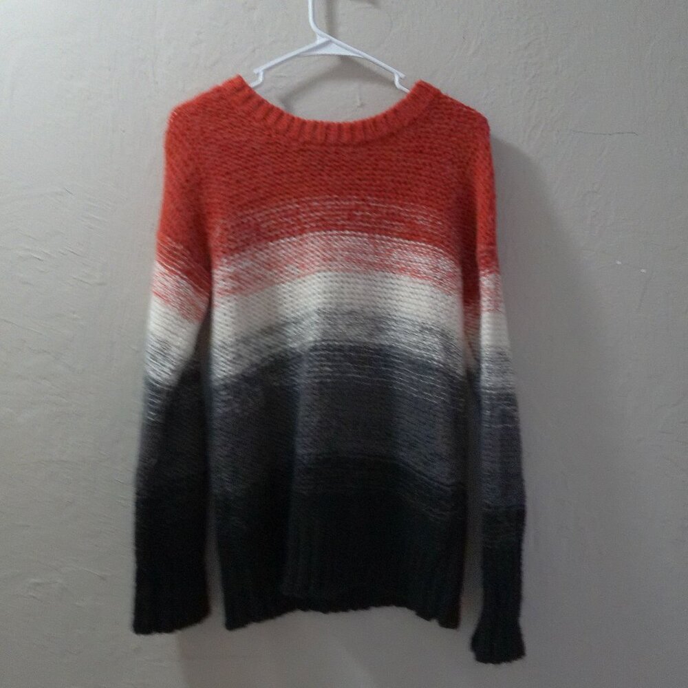 Carole Little Colorblock Knit Sweater Red White Gray Black Ombre | Size M
